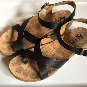 Kork-Ease black leather strappy sandals